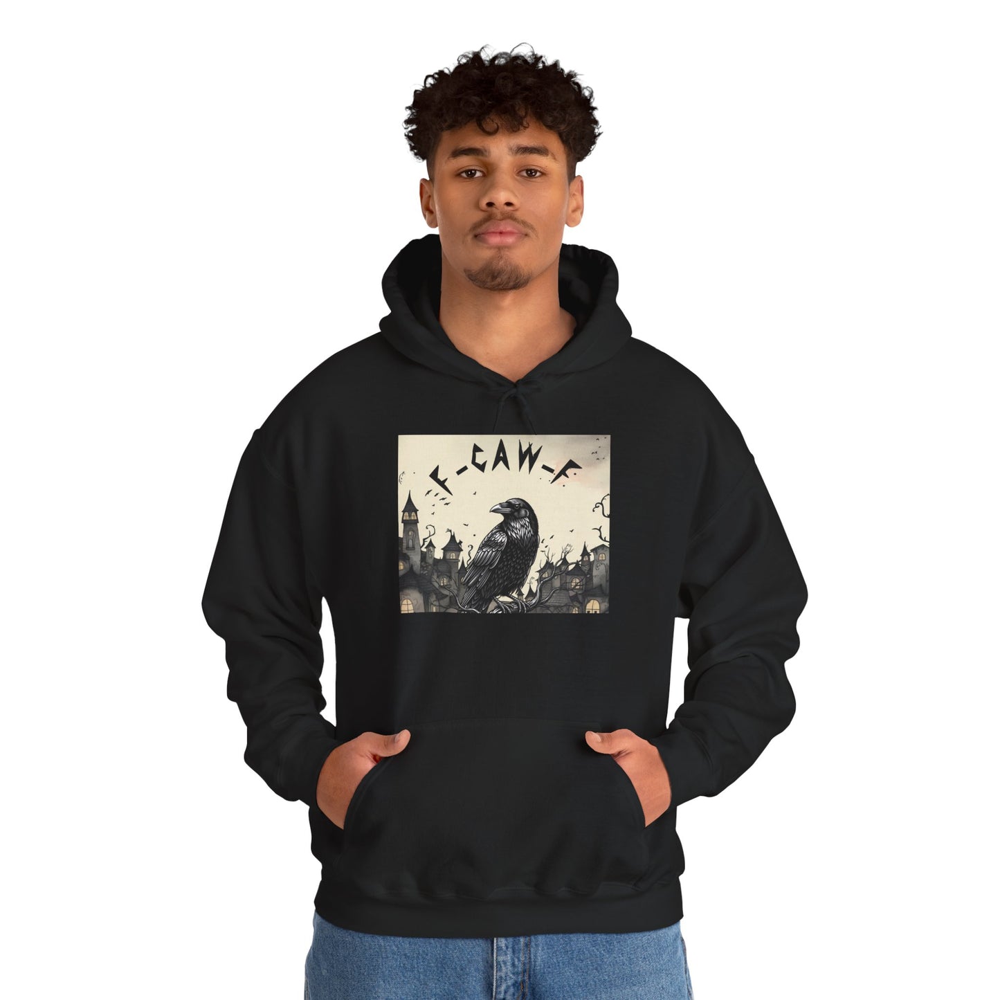 Gothic Raven F-CAW-F Crow Hooded Sweatshirt, Cozy Unisex Hoodie for Fall Fashion, Perfect Gift for Friends and Bird Lovers, Halloween Apparel, Everyday Comfort