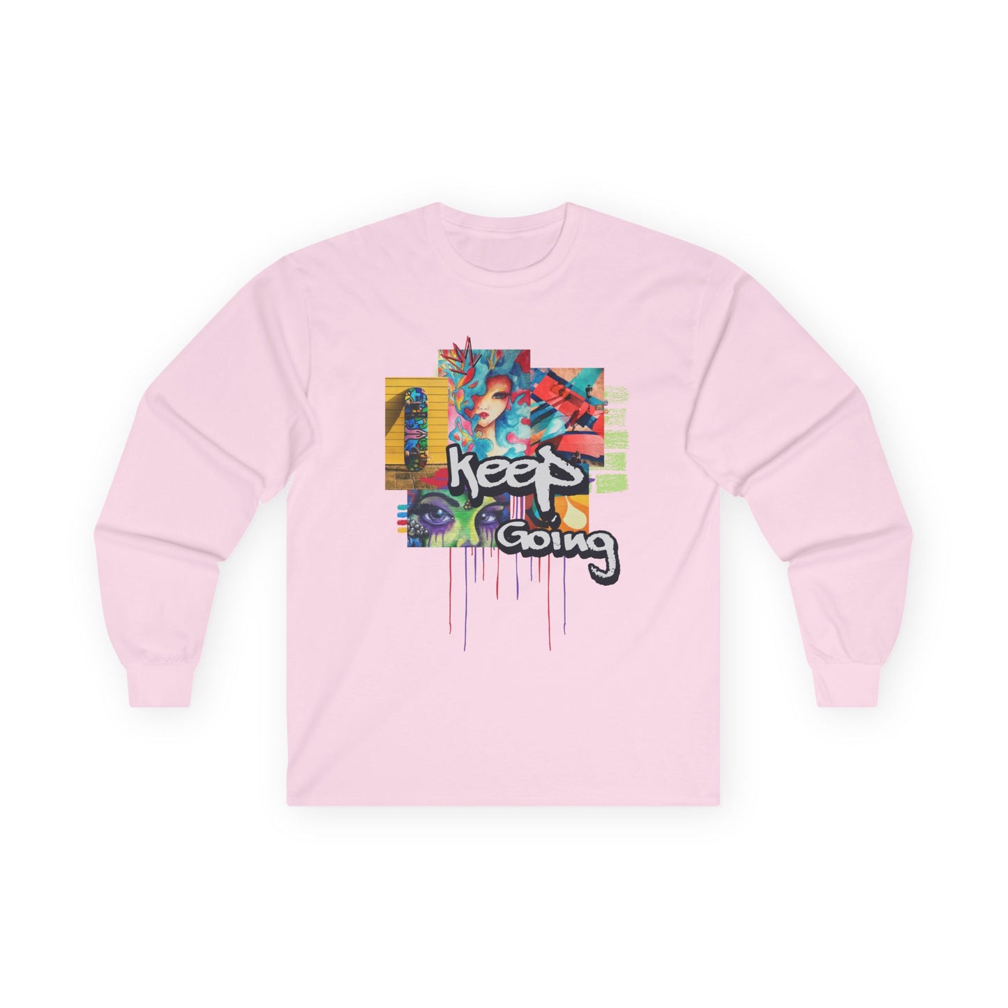 "Keep Going" Streetwear Art Collage Unisex Long Sleeve Tee | Streetwear Long Sleeved Shirt, Urban Clothing