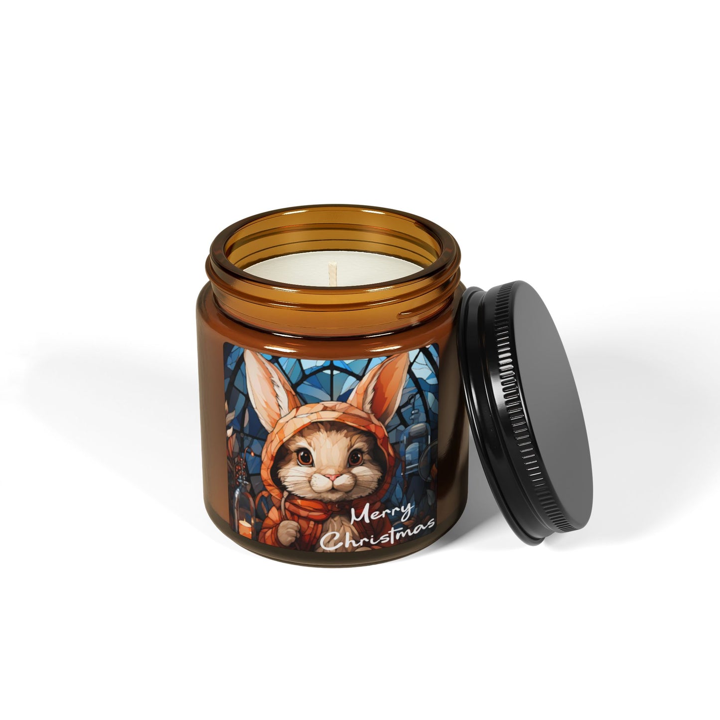 Stained Glass Bunny Soy Wax Amber Jar Christmas Candle | Christmas Variety Scented Candle, Four Different Scents To Choose