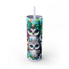 Cute Owls Skinny 20oz Tumbler With Straw, Perfect for Gifts, Floral Design, Drinkware for Owl & Animal Lovers, Travel or Home Use