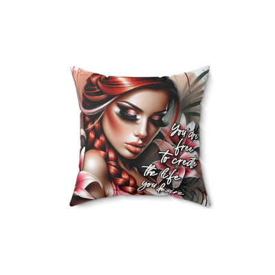 "You Are Free To Create The Life You Desire" Faux Suede Pillow, Dream Home Decor, Boho Cushion, Gift for Her, Inspirational Home Decor