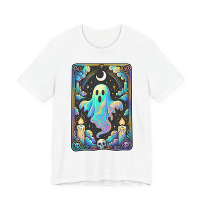 Ghostly Vibes Tarot Card Unisex Tee | Halloween Shirt, Casual Wear, Gift for Spooky Season, Unique Graphic Tee, Fall Apparel