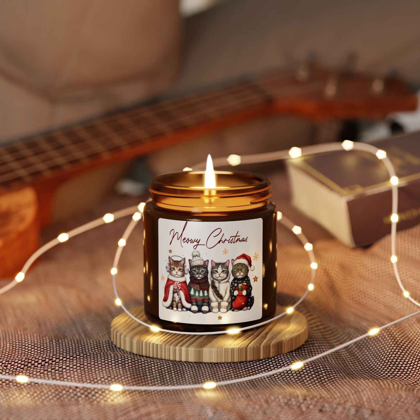 Meowy Christmas Cats Soy Wax Amber Jar Christmas Candle | Christmas Variety Scented Candle, Four Different Scents To Choose
