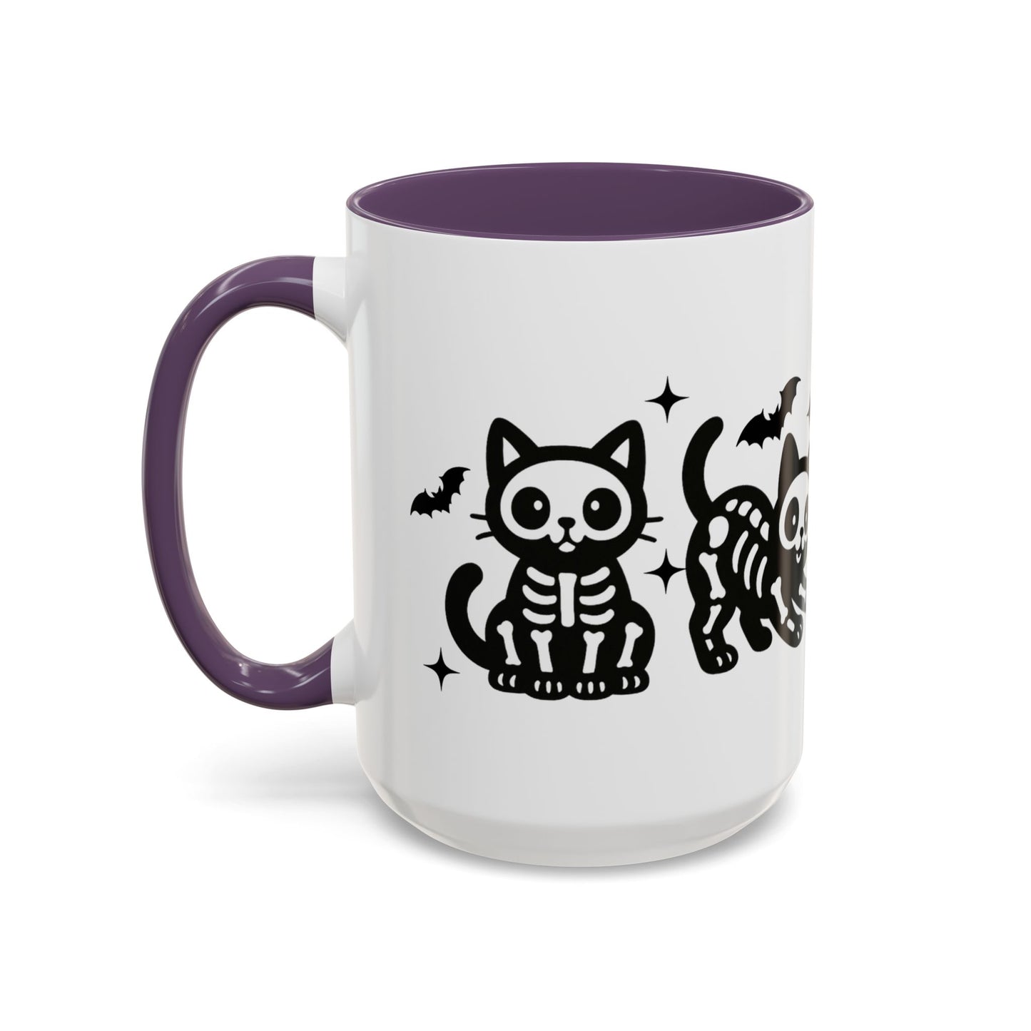 Halloween Cat Accent Coffee Mug, Cute Skeleton Cats Mug, Spooky Gifts, Black Cat Mug for Halloween, Witchy Home Decor