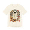 Cute Checkered Ghost Fall Graphic Tee | Unisex Short Sleeve T-Shirt, Halloween Shirt, Floral Graphic Tee, Fall Apparel, Pumpkin Patch Outfit