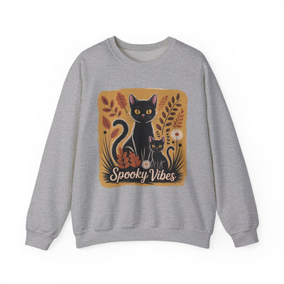 Spooky Vibes Cat Sweatshirt, Unisex Halloween Crewneck, Cozy Fall Apparel, Cat Lover Gift, Cute Sweatshirt for Autumn