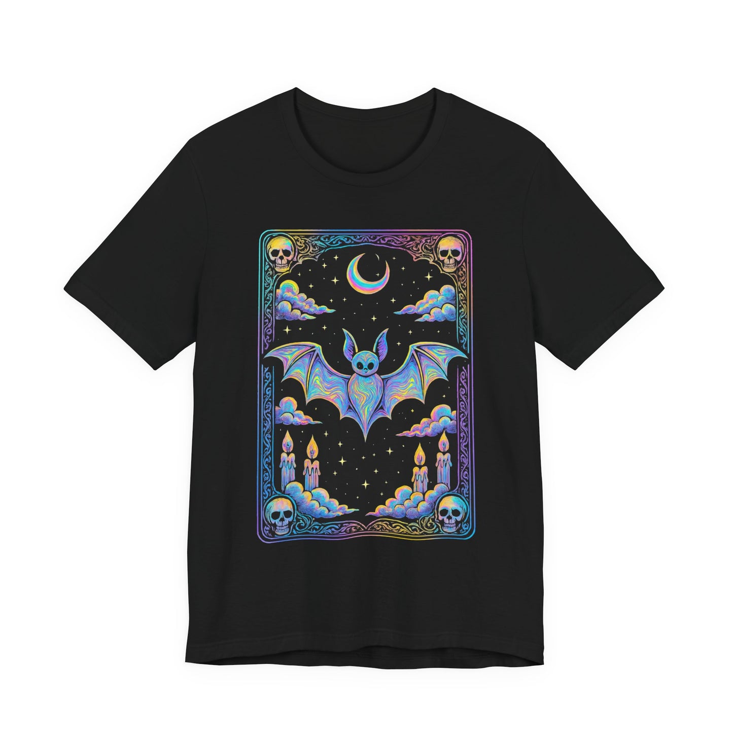 Mystical Bat Tarot Card Tee - Unisex Short Sleeve T-Shirt, Halloween Shirt, Gift for Bat Lovers, Spooky Apparel, Gothic Clothing