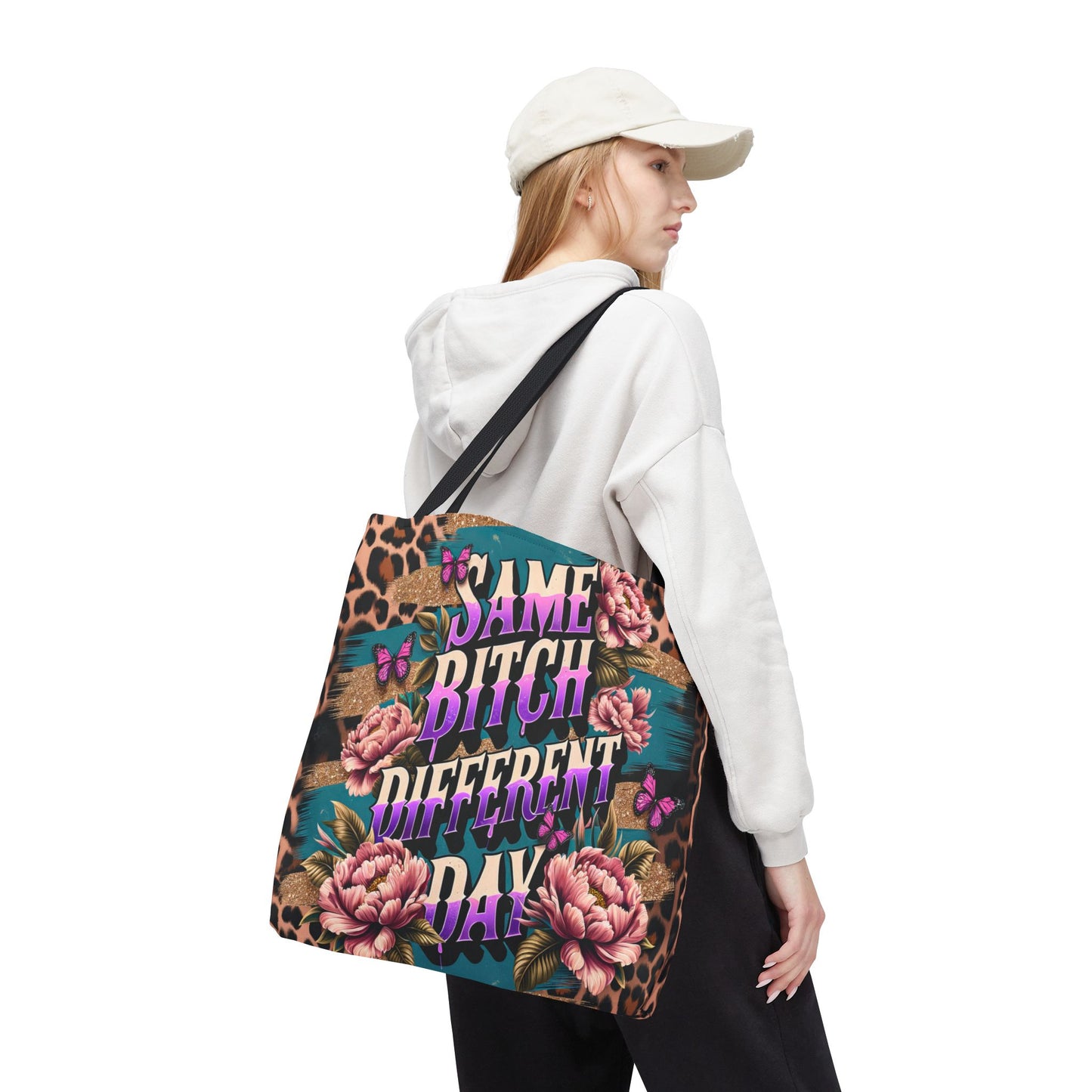 "Same Bitch Different Day" Floral Tote Bag, Perfect for Every Occasion, Trendy Shopping Tote, Gift for Friends, Fashion Shoulder Bag
