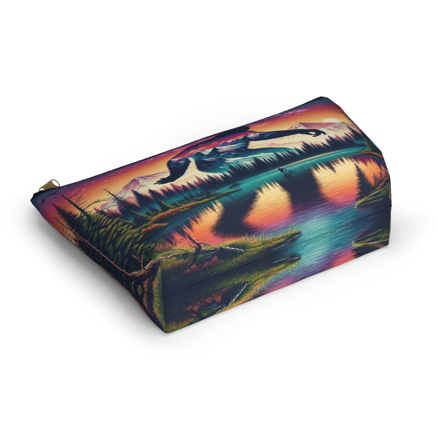 Bigfoot Mountain Scenery Accessory Pouch, Nature Lover's Cosmetic Bag, Travel Organizer, Outdoor Themed Gift, Hiking Essentials Case