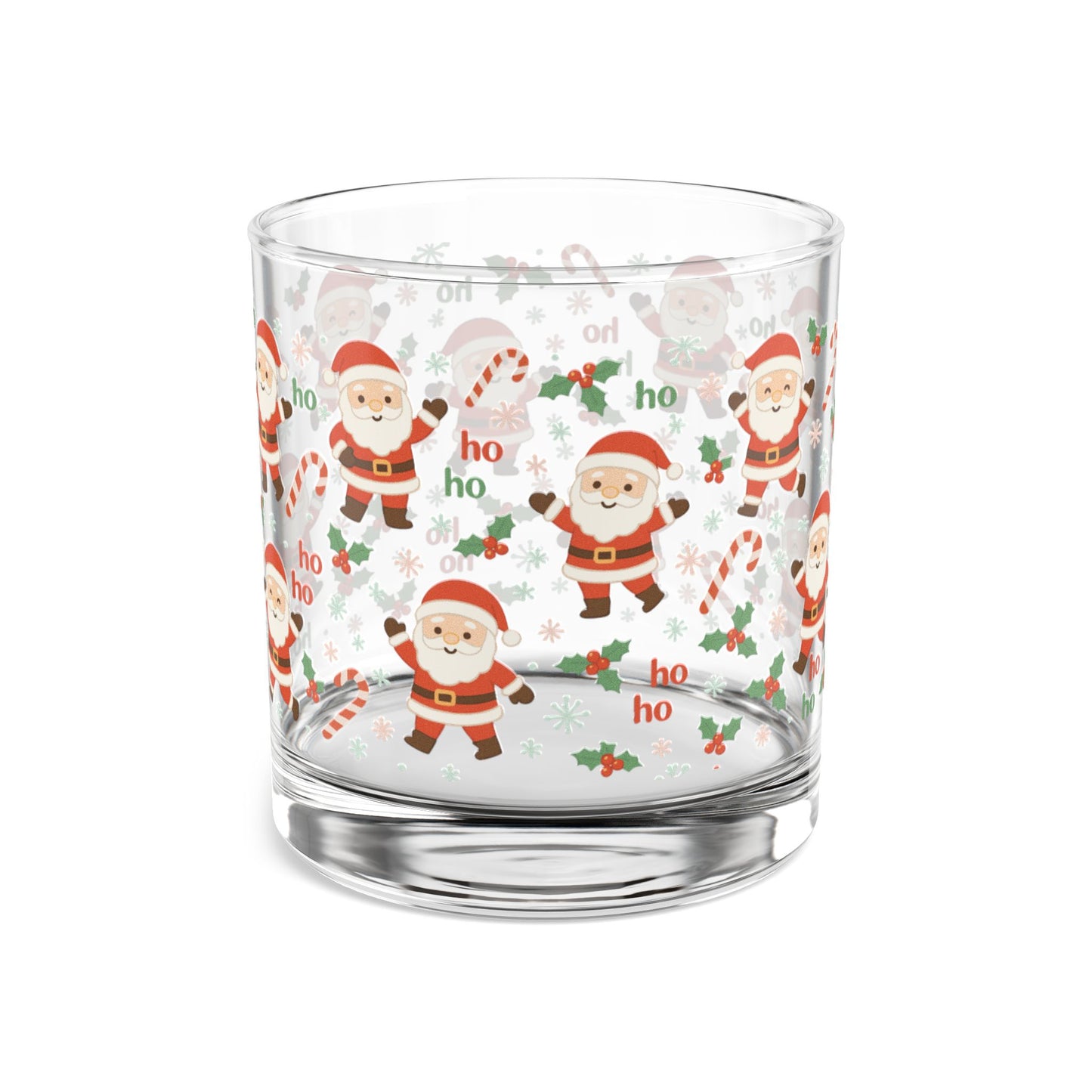 Festive Santa 10oz Rocks Glass | Christmas Holiday Cheer Drinkware
