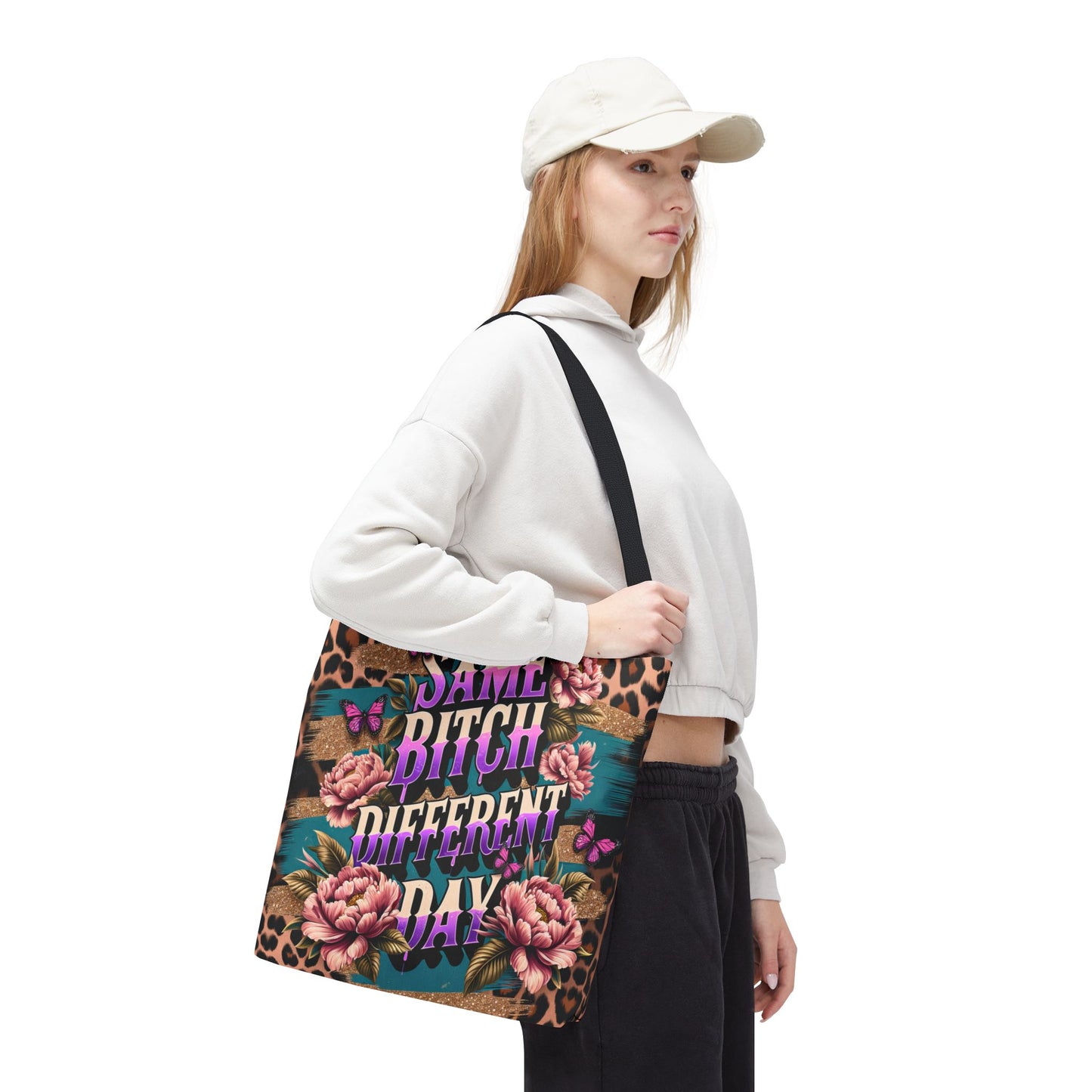 "Same Bitch Different Day" Floral Tote Bag, Perfect for Every Occasion, Trendy Shopping Tote, Gift for Friends, Fashion Shoulder Bag