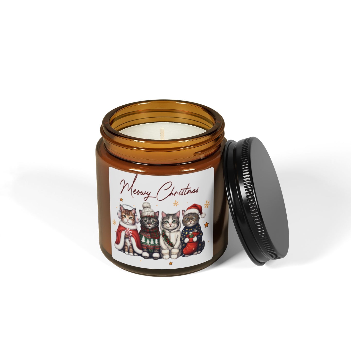 Meowy Christmas Cats Soy Wax Amber Jar Christmas Candle | Christmas Variety Scented Candle, Four Different Scents To Choose