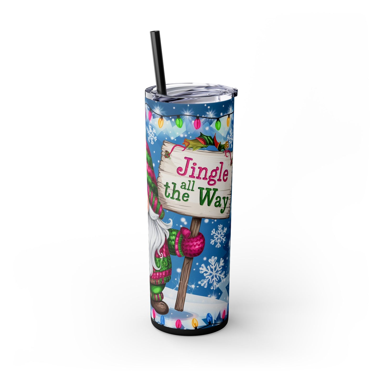 "Jingle All The Way" Gnome Christmas 20oz Skinny Tumbler with Straw | Holiday Tumbler Gift For Everyone