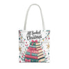 "All Booked For Christmas" Christmas Tote Bag | Festive Holiday Gift & Shopping Bag, Gift For Book Lovers