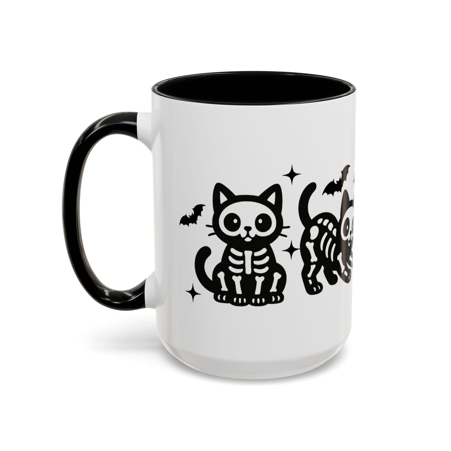 Halloween Cat Accent Coffee Mug, Cute Skeleton Cats Mug, Spooky Gifts, Black Cat Mug for Halloween, Witchy Home Decor