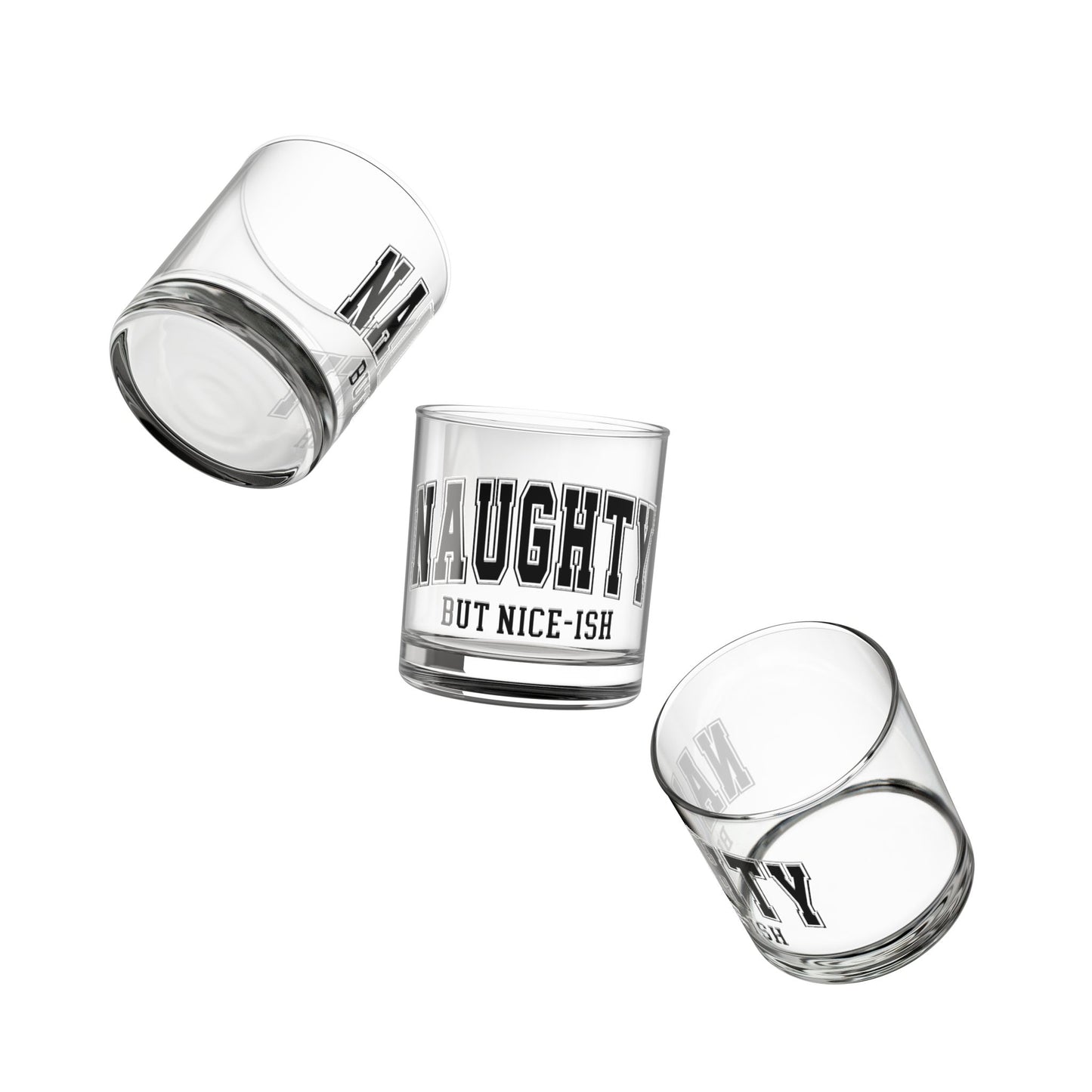 Naughty But Nice-ish 10oz Rocks Glass | Sarcastic Cocktail Glass, Fun Gift for Holidays, Barware for Friends, Drinkware for Parties