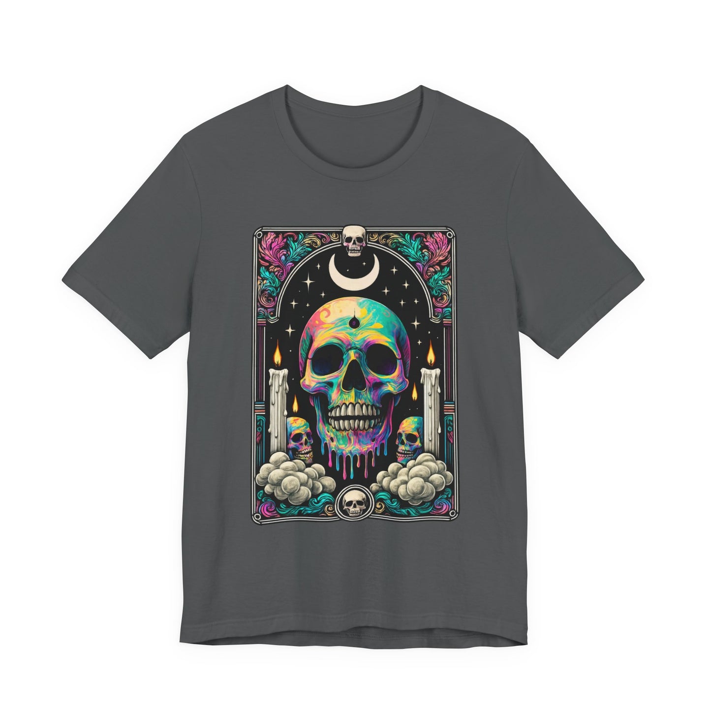 Tarot Card Skull Graphic Tee, Unisex T-Shirt for Halloween, Festival Wear, Party Shirt, Gifts for Him/Her, Casual Streetwear