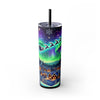 Santa Sleigh Winter Village Northern Lights Christmas 20oz Skinny Tumbler with Straw | Holiday Tumbler Gift For Everyone