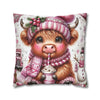 Cute Pink Highland Cow Winter Christmas Pillowcase | Holiday Decorative Throw Pillow Cover COVER ONLY