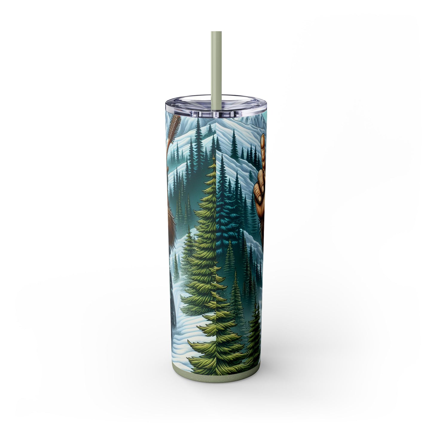 Bigfoot Adventure 20oz Skinny Tumbler With Straw - Unique Insulated Travel Mug, Fun Camping Gift, Trendy Drinkware, Outdoor Thermal Cup