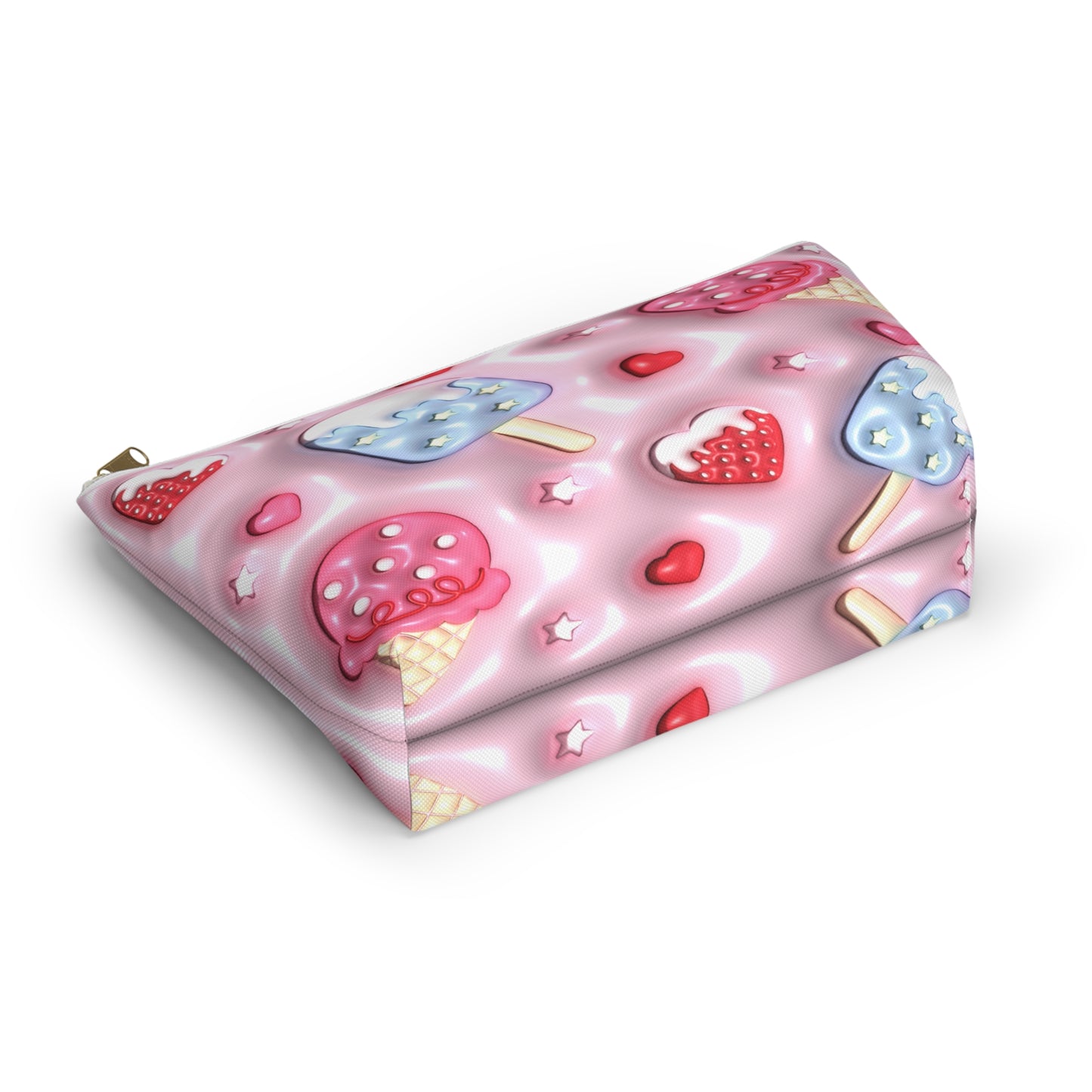 Strawberry Ice Cream Accessory Pouch - Cute Makeup Bag, Pink Ice Cream Makeup Pouch, Travel Cosmetic Organizer, Gift for Her, Summer Vibes