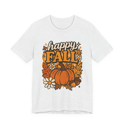 Happy Fall Pumpkin Graphic Tee | Unisex Short Sleeve T-Shirt, Autumn Tee, Seasonal Apparel, Thanksgiving Gift, Cozy Fall Vibes, Graphic Tee, Pumpkin Shirt