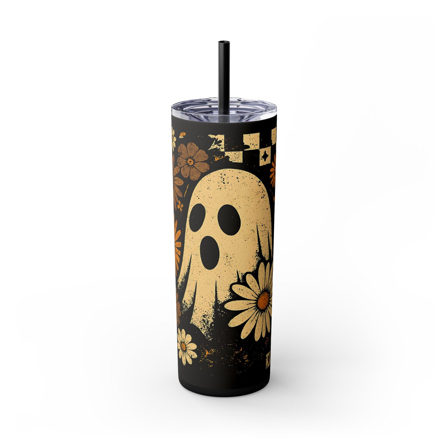 Ghostly Floral 20oz Skinny Tumbler With Straw | Halloween Cup, Fall Decor, Personalized Travel Mug, Gift for Her