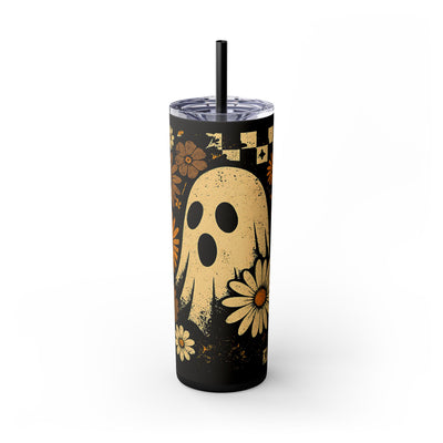 Ghostly Floral 20oz Skinny Tumbler With Straw | Halloween Cup, Fall Decor, Personalized Travel Mug, Gift for Her