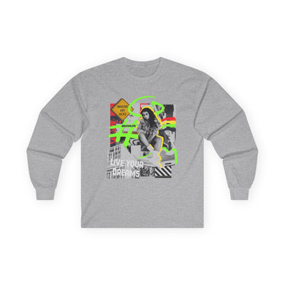 "Live Your Dreams" Streetwear Art Collage Unisex Long Sleeve Tee | Streetwear T-Shirt, Urban Clothing