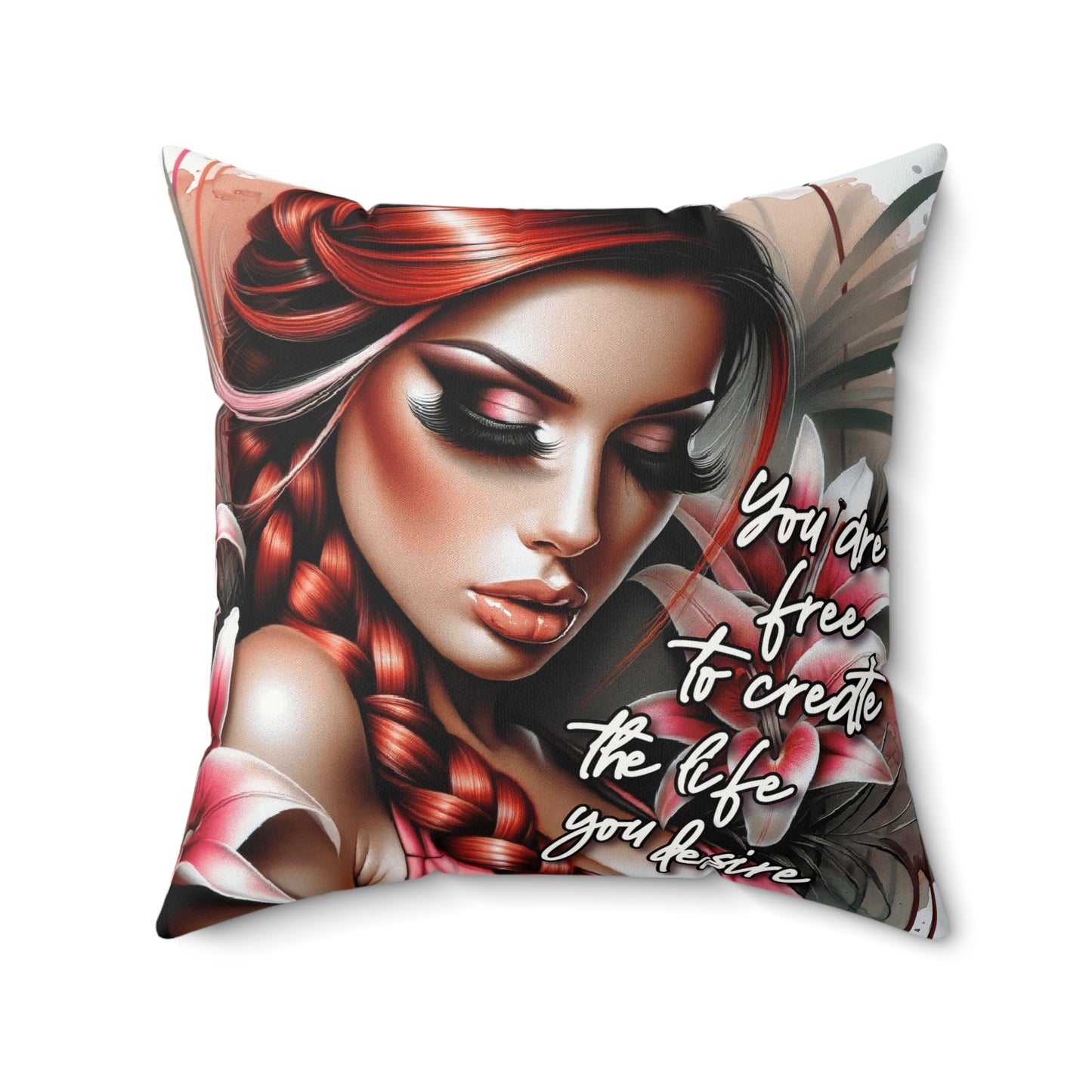 "You Are Free To Create The Life You Desire" Faux Suede Pillow, Dream Home Decor, Boho Cushion, Gift for Her, Inspirational Home Decor