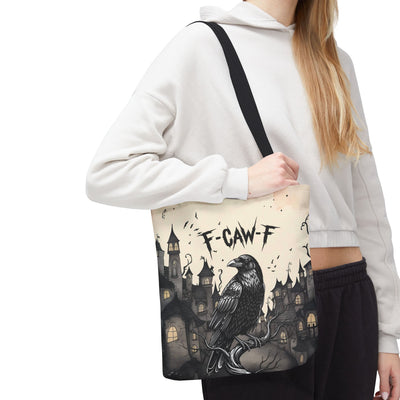 Gothic Raven F-CAW-F Crow Tote Bag, Spooky Carryall, Halloween Purse, Black Bird Bag, Unique Art Bag, F-Caw-F Design