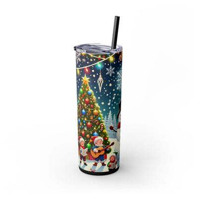 Snowman & Carolers Christmas 20oz Skinny Tumbler with Straw | Holiday Tumbler Gift For Everyone