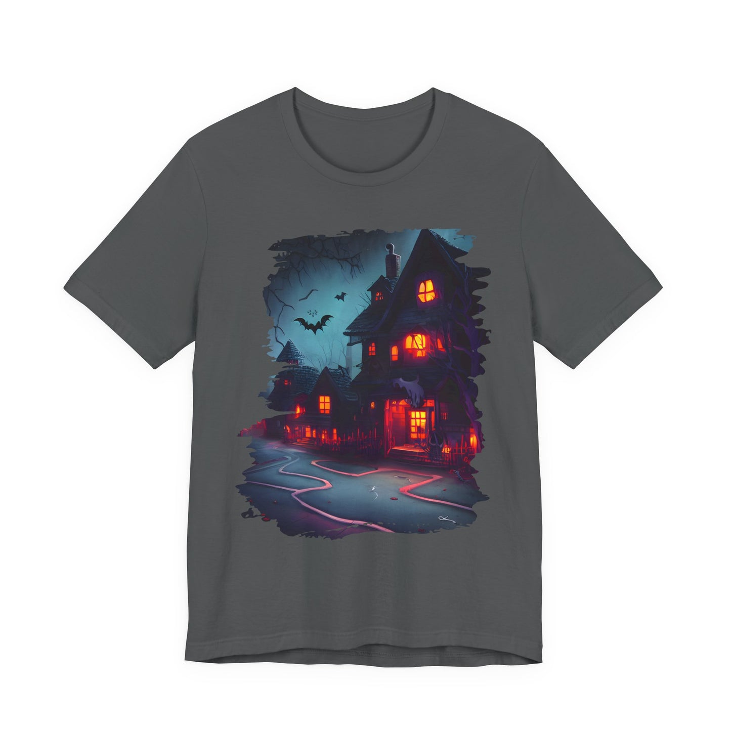 Spooky Halloween Haunted House Tee, Unisex Short Sleeve Shirt, Haunted House Graphic T-Shirt, Halloween Costume Top, Fall Festival Attire
