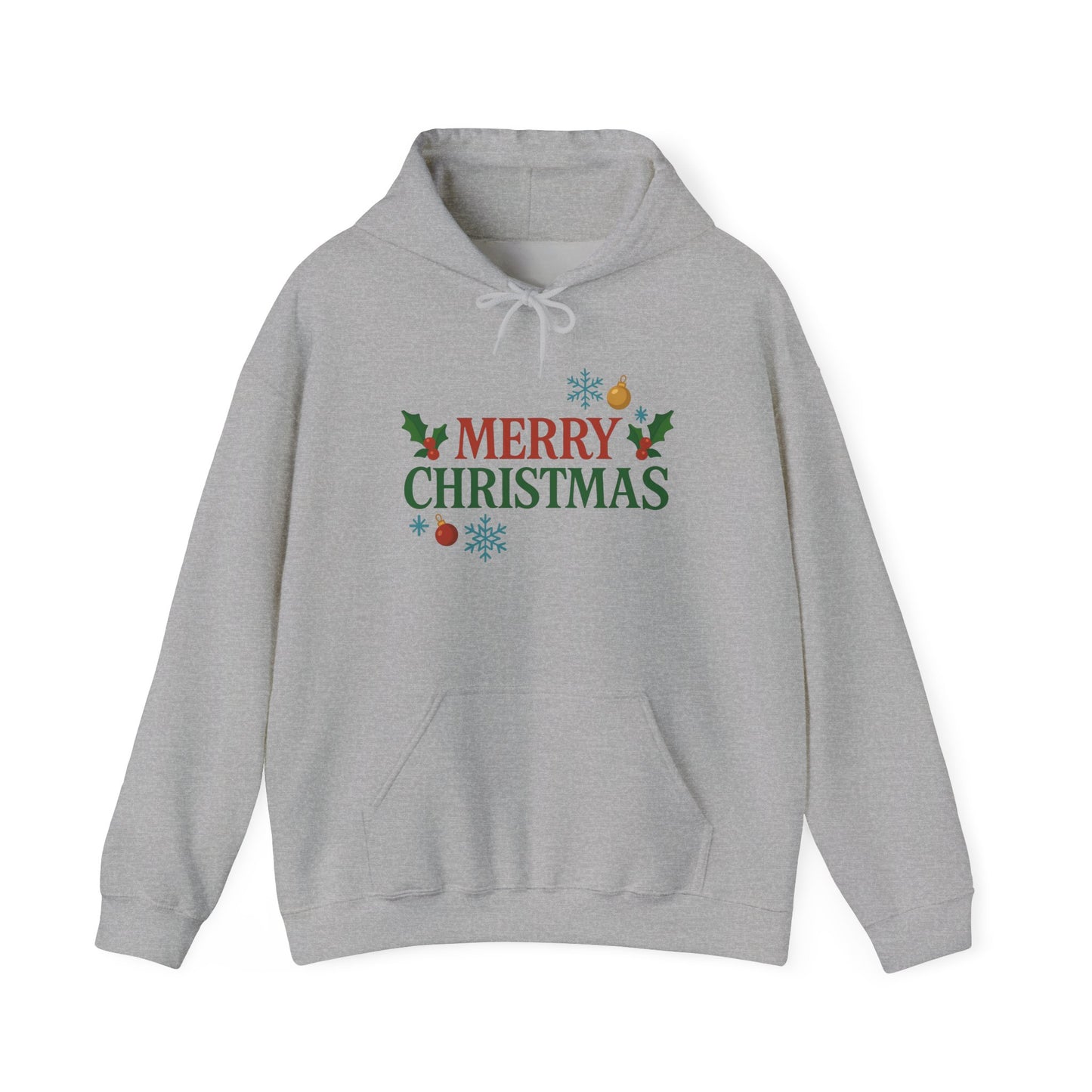 Merry Christmas Holly & Ornaments Hoodie | Christmas Festive Holiday Hooded Sweatshirt