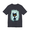Mysterious Cat Tee for Cat Lovers, Perfect for Halloween, Casual Wear, Gift for Friends, Unisex Short Sleeve Shirt