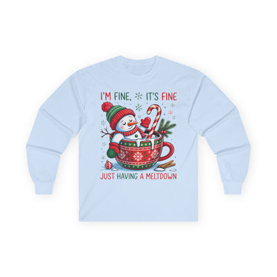 Funny Christmas Unisex Long Sleeve Tee - "I'm Fine, It's Fine, Just Having a Meltdown" | Christmas Shirt, Holiday Wear, Funny Snowman Shirt
