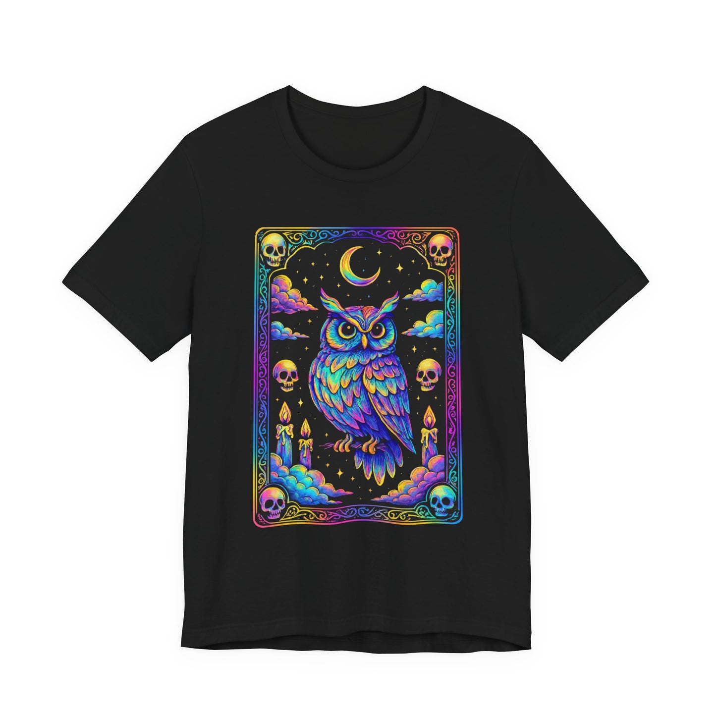 Tarot Card Owl Tee, Cozy Graphic T-Shirt, Festival Wear, Unisex Casual Top, Halloween Apparel, Unique Gift Idea