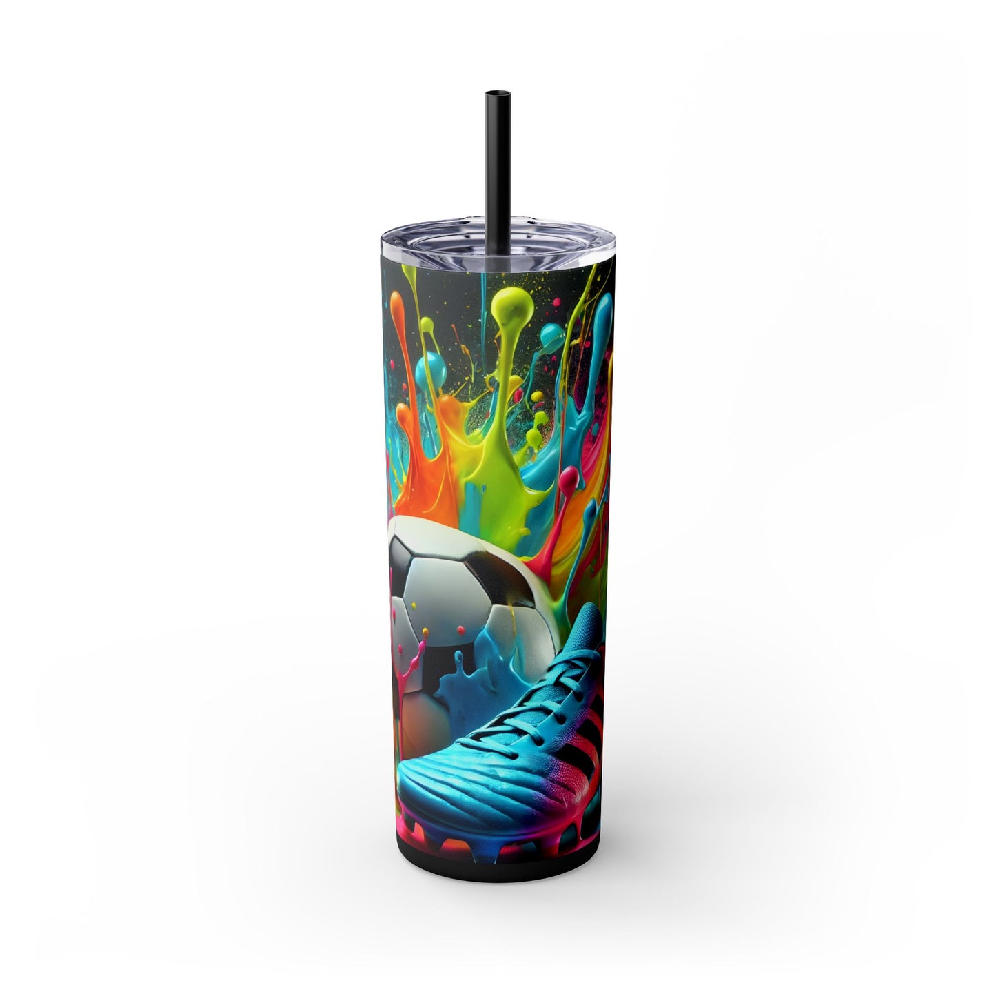 Colorful Soccer 20oz Skinny Tumbler With Straw - Perfect for Gamers, Sporty Gifts, Fun Hydration, Birthday, Everyday Use
