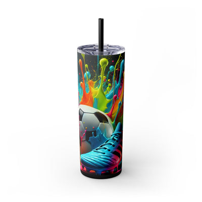 Colorful Soccer 20oz Skinny Tumbler With Straw - Perfect for Gamers, Sporty Gifts, Fun Hydration, Birthday, Everyday Use