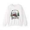 Believe Christmas Train Unisex Crewneck Sweatshirt | Cozy Christmas Holiday Graphic Pullover