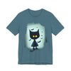 Mysterious Cat Tee for Cat Lovers, Perfect for Halloween, Casual Wear, Gift for Friends, Unisex Short Sleeve Shirt
