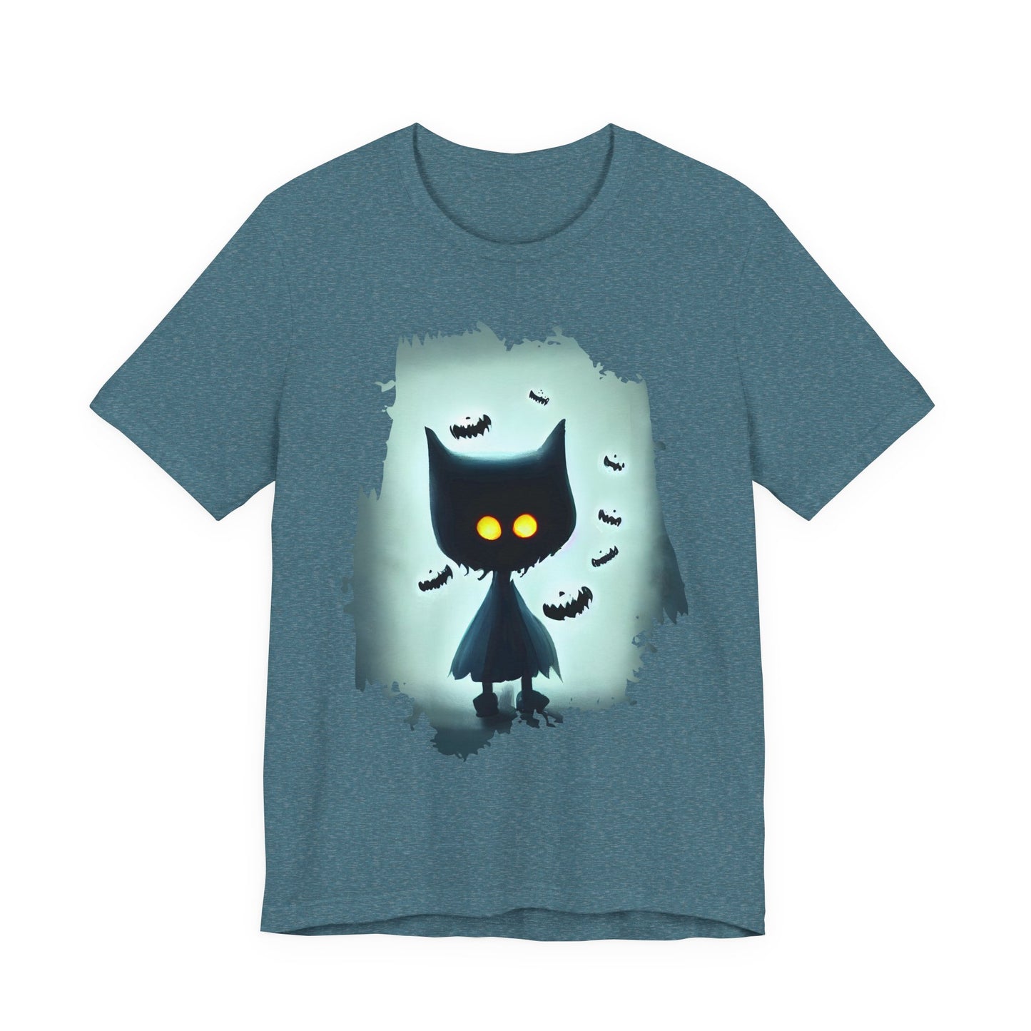 Mysterious Cat Tee for Cat Lovers, Perfect for Halloween, Casual Wear, Gift for Friends, Unisex Short Sleeve Shirt