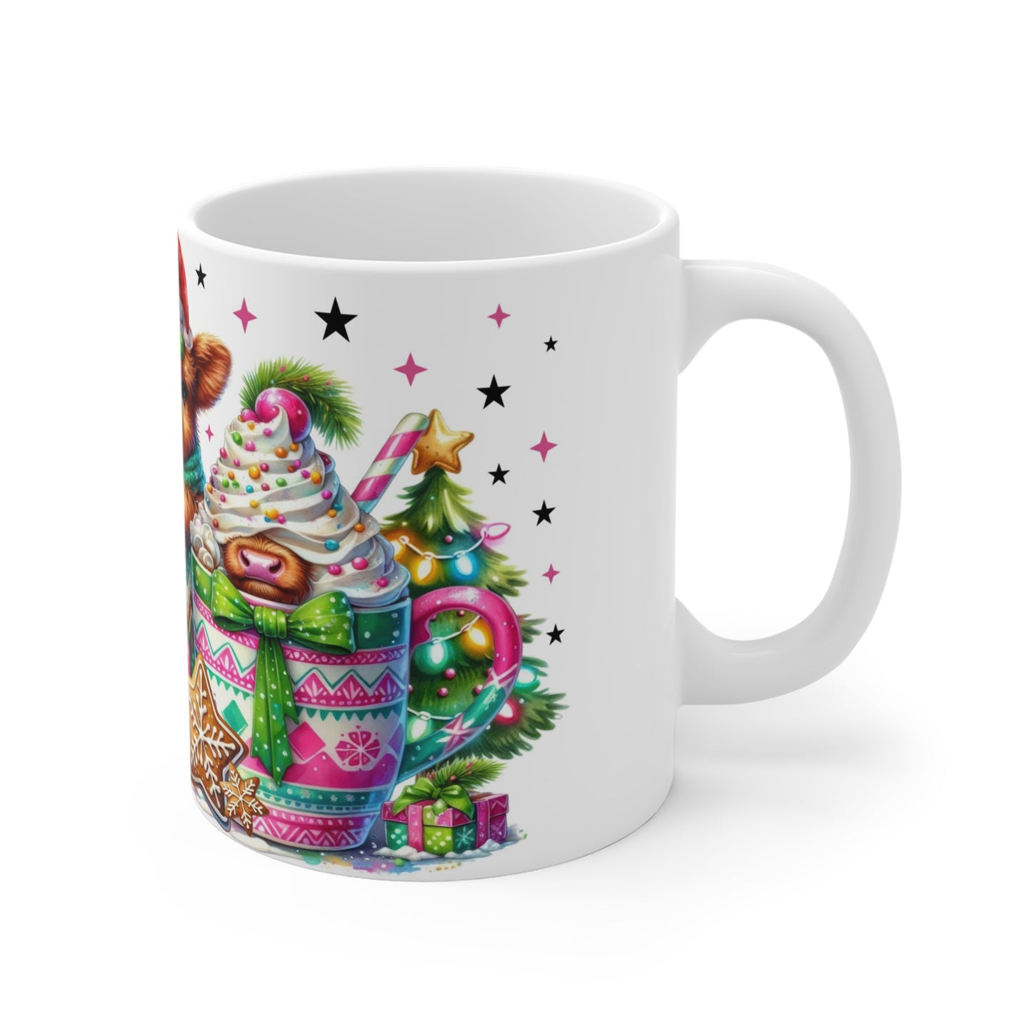Festive Cow 11oz Christmas Mug  - Holiday Cheer Coffee Cup
