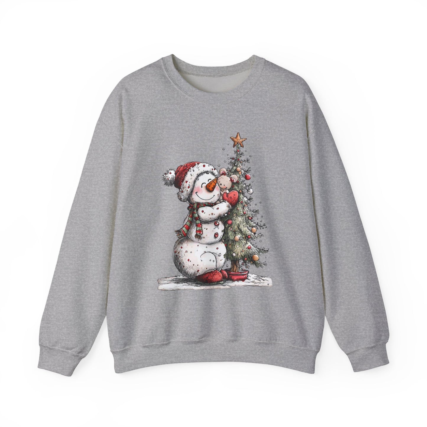 Snowman Christmas Tree Unisex Crewneck Sweatshirt | Cozy Christmas Holiday Graphic Pullover