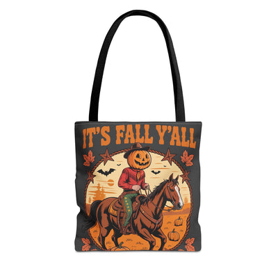 Fall Pumpkin Rider Tote Bag - "It's Fall Y'all", Perfect for Pumpkin Season, Artsy, Eco-friendly, Fun Gift Idea, Fall Festivals, Market Shopping