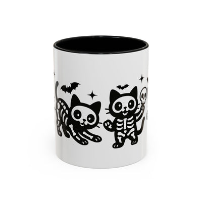 Halloween Cat Accent Coffee Mug, Cute Skeleton Cats Mug, Spooky Gifts, Black Cat Mug for Halloween, Witchy Home Decor