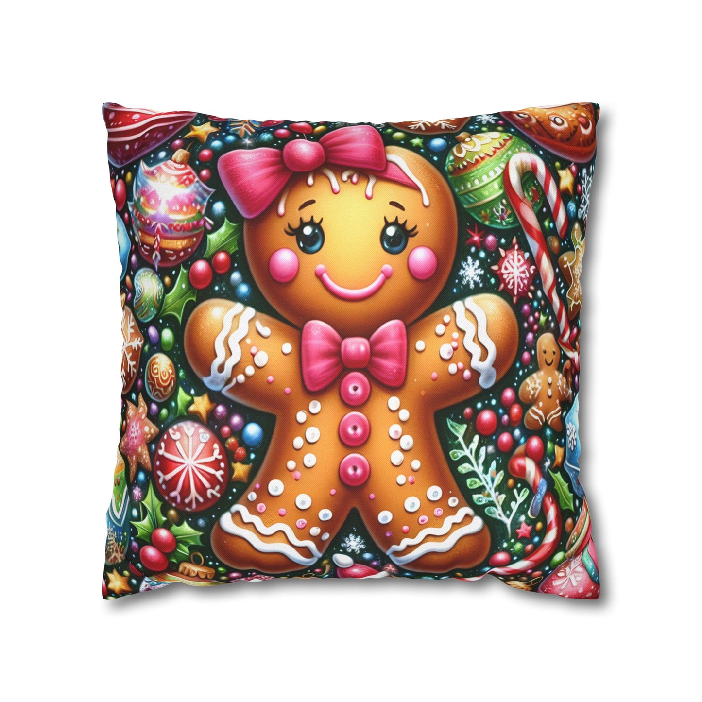 Gingerbread Girl Holiday Christmas Pillowcase | Holiday Decorative Throw Pillow Cover COVER ONLY
