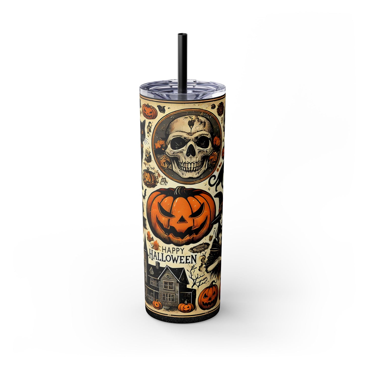 Halloween 20oz Skinny Tumbler With Straw, Spooky Drinkware, Perfect for Parties, Gifts, and Seasonal Celebrations