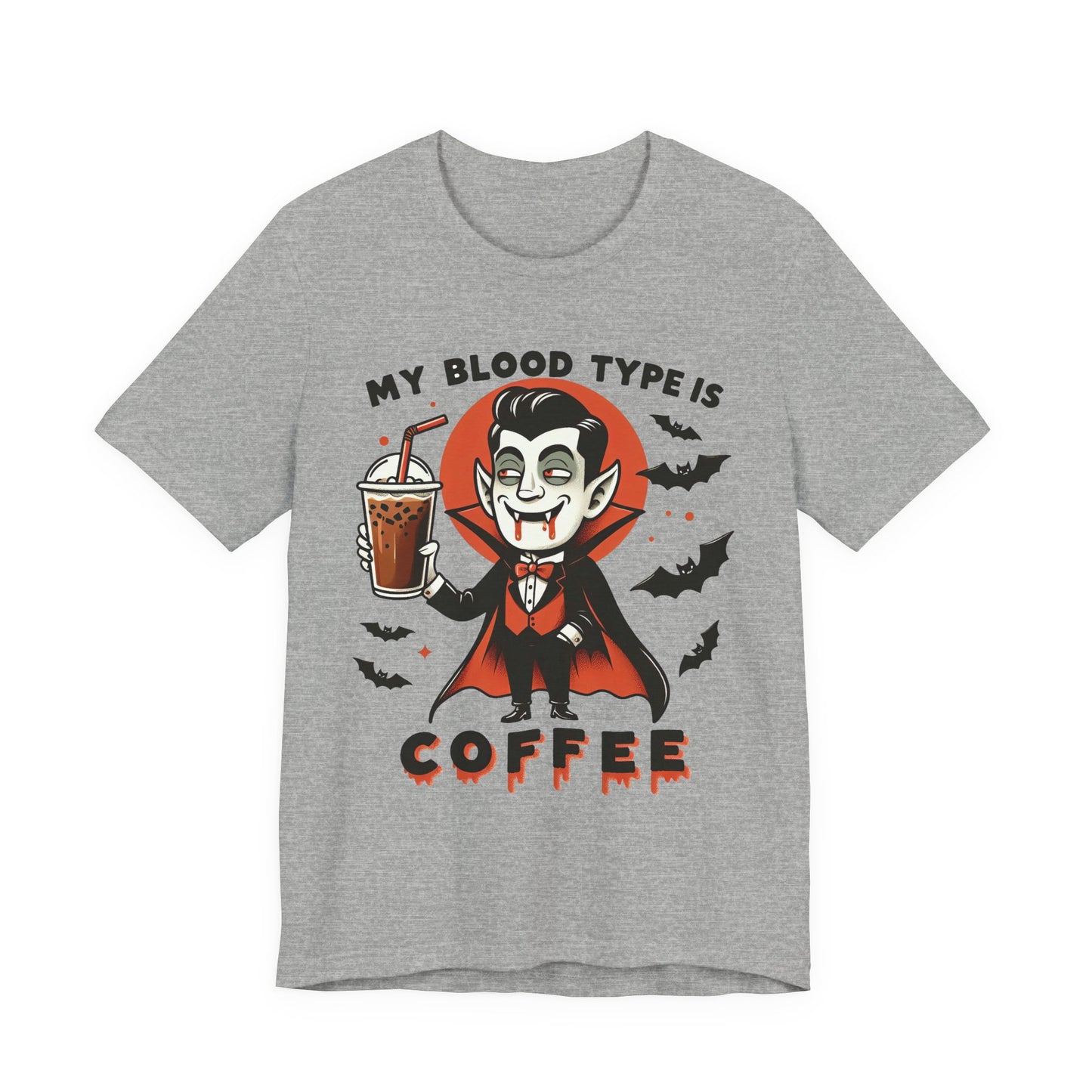 My Blood Type Is Coffee Vampire Tee, Halloween T-Shirt, Funny Graphic Shirt, Unisex Short Sleeve Top, Perfect Gift for Coffee Lovers