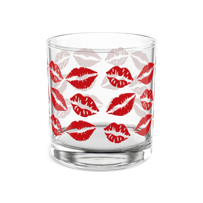 Lipstick Kisses Rocks Glass, 10oz | Kiss Print Cocktail Glass, Cute Romantic Gift, Liquor Glass, Cute Barware